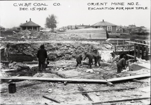 <b>Caption:</b>  Orient Mine No. 2. Excavation for Main Tipple<br><b>Credit:</b>  Ledvina Collection<br><b>Date:</b>  December 15, 1922<br>