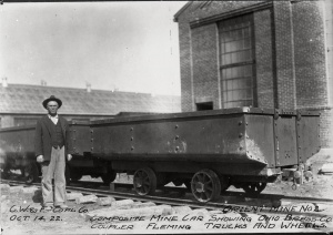 <b>Caption:</b>  Orient Mine No. 2. Composite mine car showing Ohio Brass Co. coupler. Fleming Trucks and Wheels.<br><b>Credit:</b>  Ledvina Collection<br><b>Date:</b>  October 14, 1922<br>
