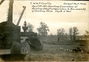 <b>Caption:</b>  Orient No. 2 Mine. Starting Excavation at Hoisting Shaft preparatory to the assembly of Sinking Shoe. Depth 6 feet.<br><b>Credit:</b>  Ledvina Collection<br><b>Date:</b>  April 29, 1921<br>